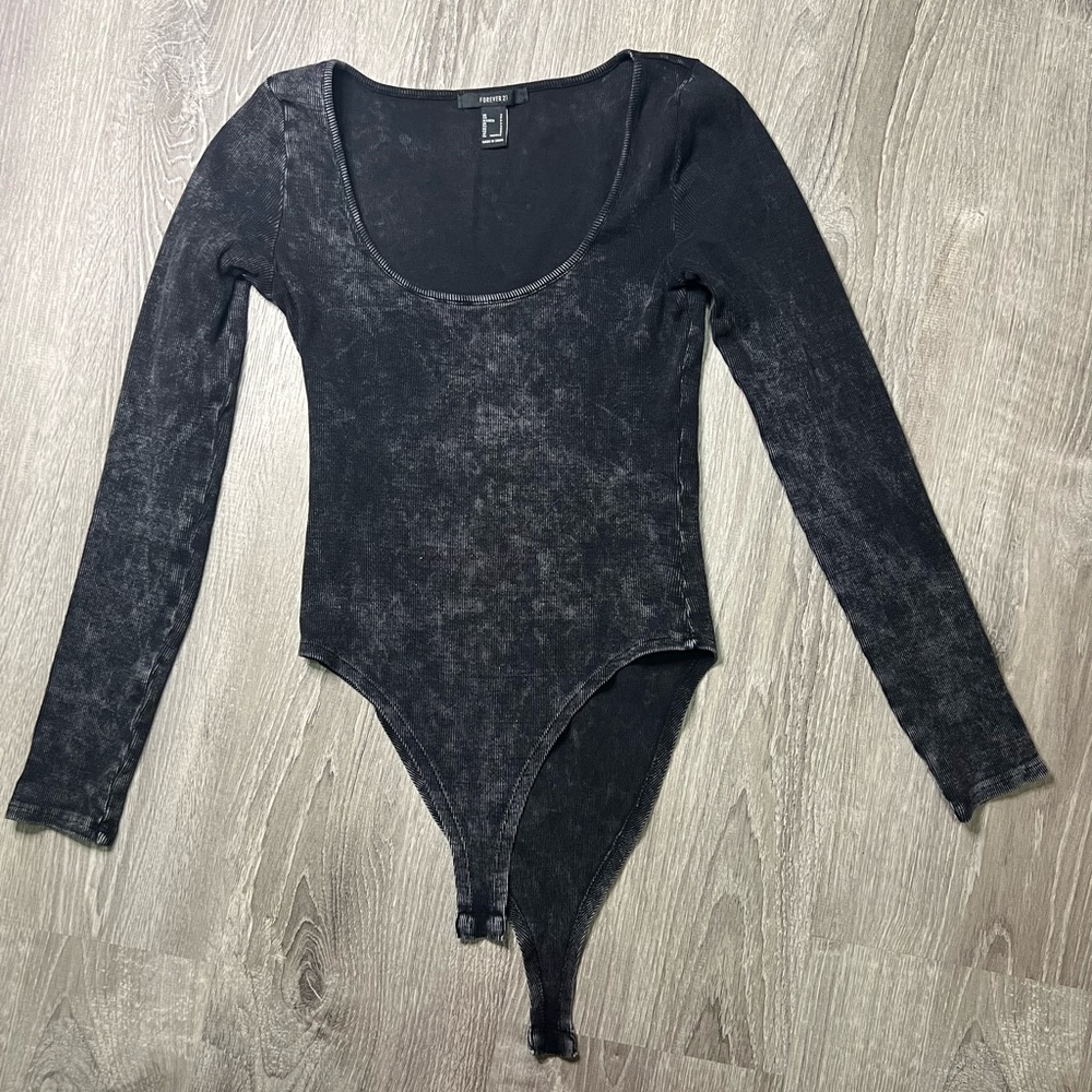 Forever 21 Black/Grey Acid Wash Body Suit